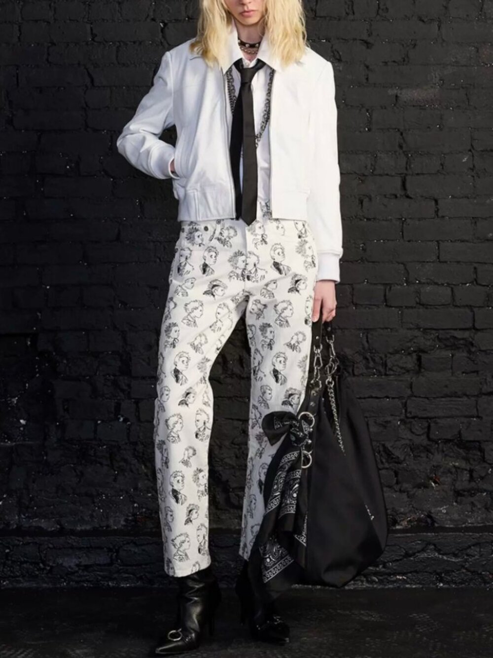 NWT R13 Boyfriend Jean - Riot Faces on White Comic Retro